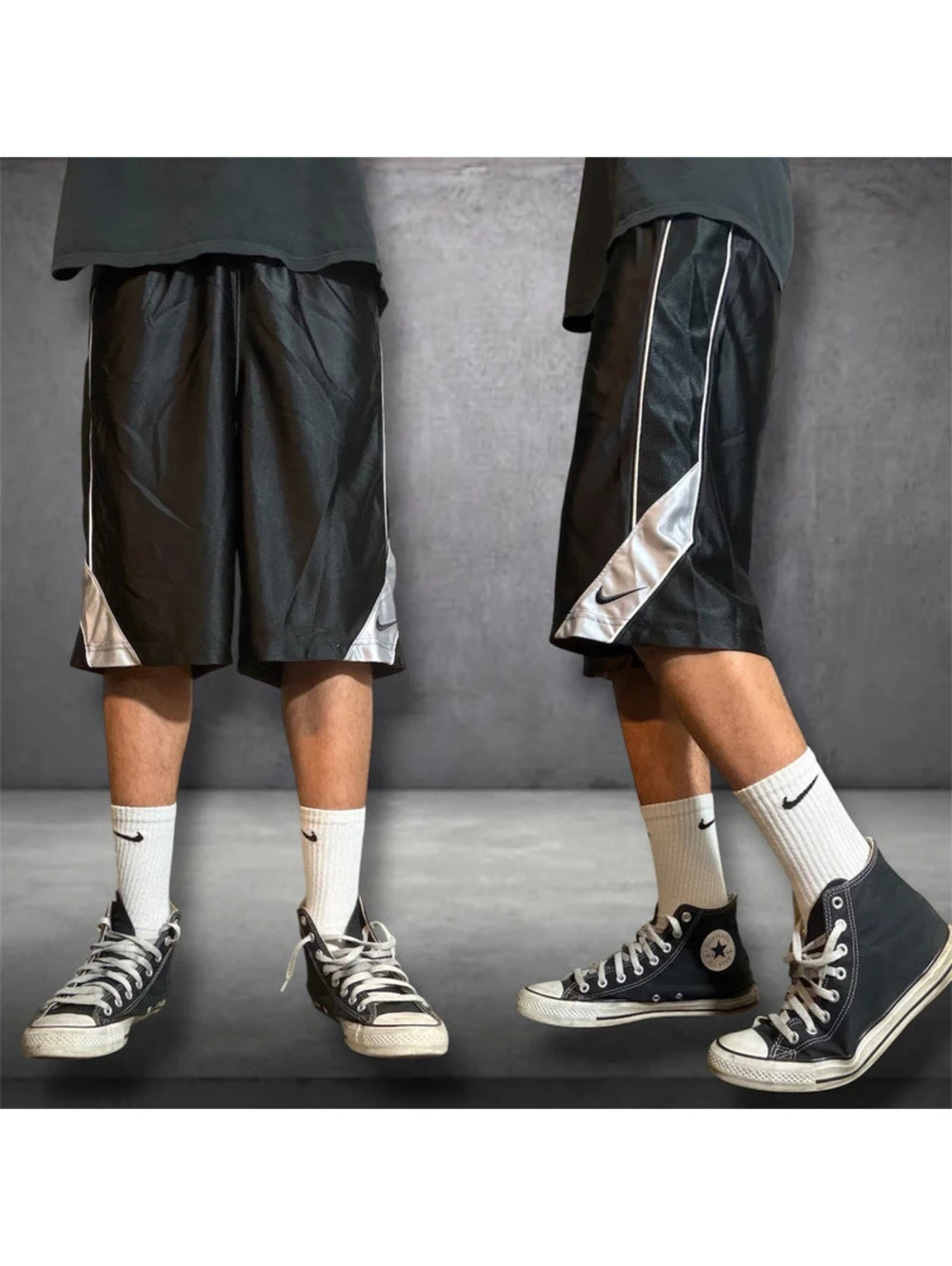 Y2K Baggy Nike Black Gray Dazzle Basketball Shorts Drawstring